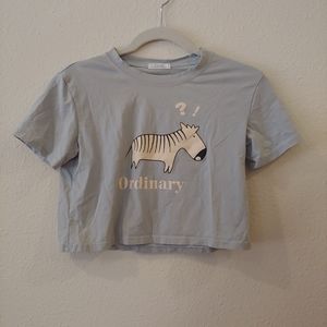 Zebra Light Blue Crop Top Crew Neck